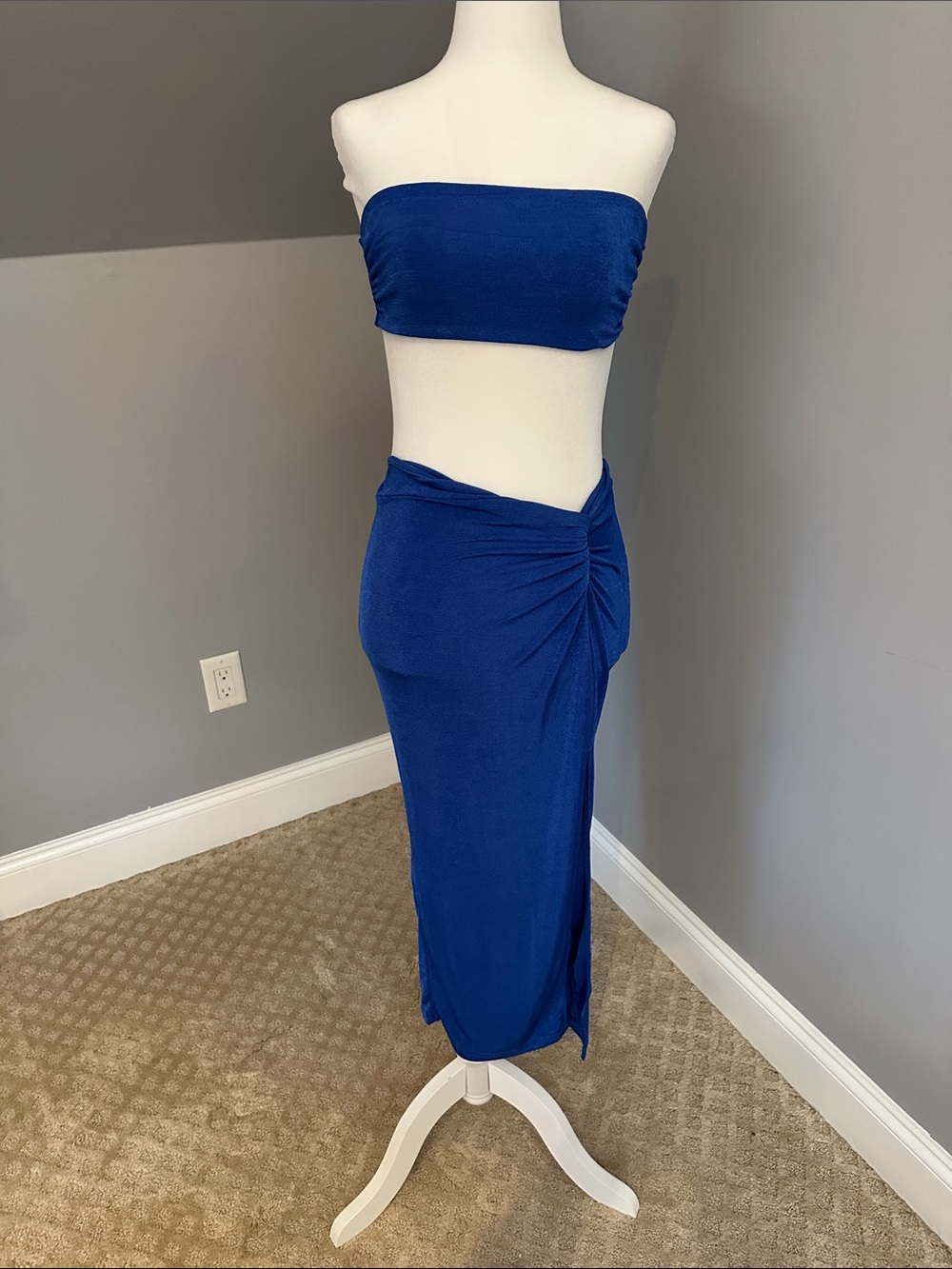 Royal Blue Ruched Side Maxi Skirt - Women